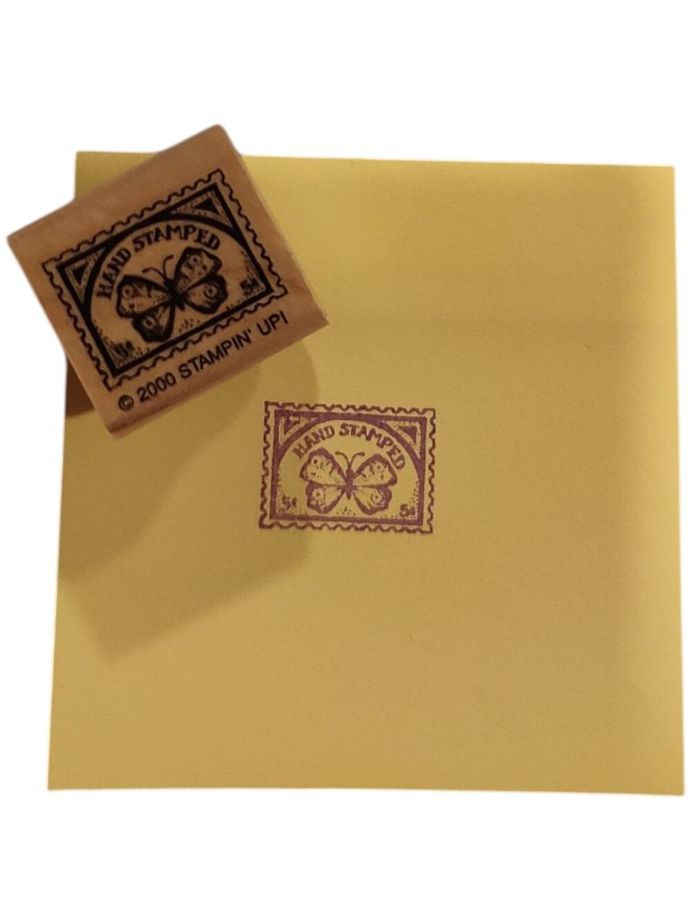 Stampin' Up! "Hand Stamped" Butterfly Letter Stamp Wood Mounted Rubber Stamp